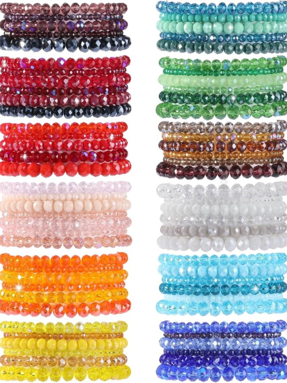 Vibrant Glass Crystal Beaded Bracelets Set for Women - 70 Pcs Bulk Jewelry